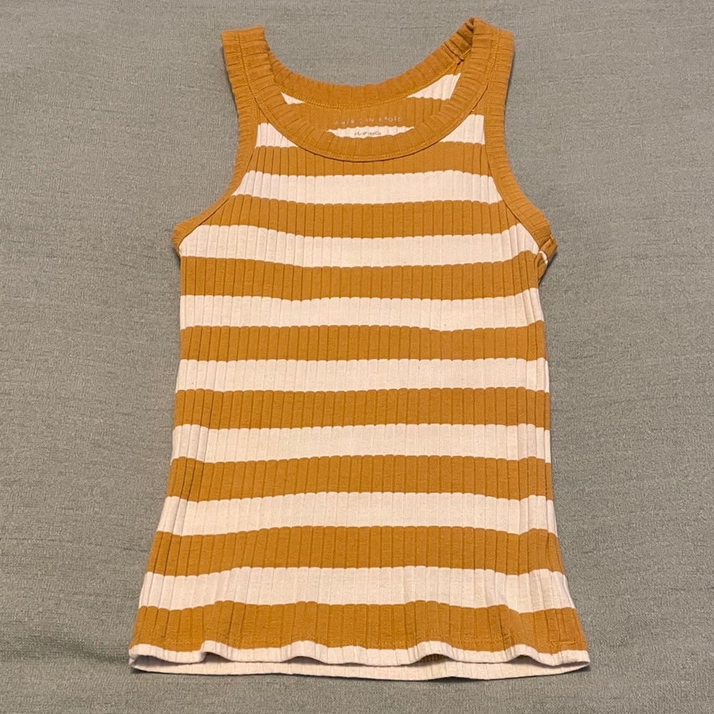 American Eagle Outfitters Mustard and Cream Striped Tank Top